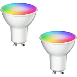 ledscom.de 2 Stück GU10 LED RGB Leuchtmittel, PAR16, warmweiß - kaltweiß (2900-6200 K), 5,5 W, 473lm, 103°, Smart Home, WLAN, Alexa, matt