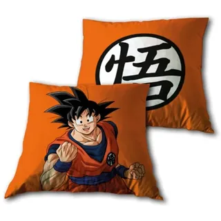 Aymax Dragon Ball Super Kissen mit Son Goku und Logo, Orange, 35 x 35 cm, Oeko-Tex-Qualität 100