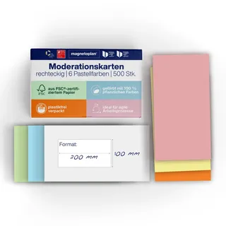 Magnetoplan Kommunikationskarten rechteckig, 500 Stück, sortiert, 200 x 100 mm, VE 500 BL