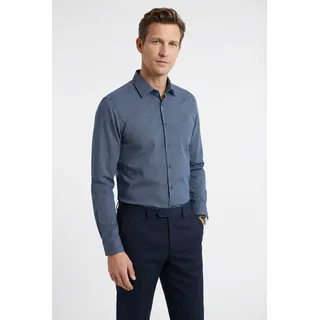 Langarmhemd OLYMP "No 6 six", Herren, Gr. 39, N-Gr, blau (marine), Web, Obermaterial: 97% Baumwolle, 3% Elastolefin, sehr schmal normal, Hemden Langarmhemd, super slim, New York Kentkragen, gemustert, Businesshemd