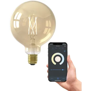 CALEX Smart LED Lampe, E27, G125, Gold Filament, warmweißes Licht, dimmbar, WLAN App- & Sprachsteuerung