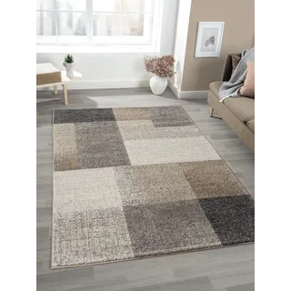 Mia's Teppiche "Mosaix - Moderner Dichter Kurzflor Teppich für Wohn- und Schlafzimmer, mit Konturenschnitt, Geometrischen Mustern, Kariert, in Beige, 140 x 200 cm