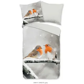 Wendebettwäsche , Grau , Textil , Vogel , 155x220 cm , atmungsaktiv, angenehm wärmend , Heimtextilien, Bettwäsche & Leintücher, Bettwäsche, Wendebettwäsche