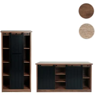 Wohnzimmerset aus Schrank und Sideboard HWC-K75, Schiebetüre Staufächer, Holz-Optik Industrial Metal