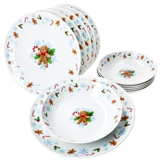 12tlg Tafelservice Candyman 6 Personen Essteller Suppenteller Weihnachten - Weiß