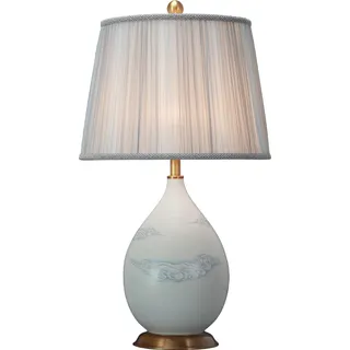 Fine Asianliving Chinesische Tischlampe Porzellan mit Lampenschirm E27 Orientalische Tischleuchte Keramik Nachttischlampen Schlafzimmer Wohnzimmer