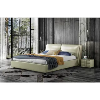 Lederbett Betten Doppel ehe Modernes Gestell Luxus Schlafzimmer Hotel 180x200 - Beige