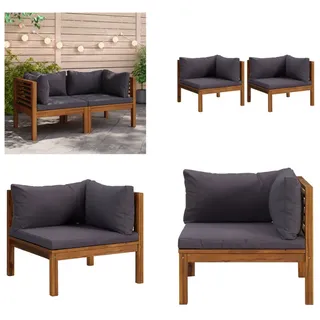 vidaXL Ecksofas 2 Stk. mit Dunkelgrauen Kissen Massivholz Teak - Ecksofa - Ecksofas - Sofa - Sofas - Grau