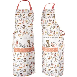 SPOTTED DOG GIFT COMPANY Kochschürze Damen, Küchenschürze mit lustiges Hundemotiv 100% Baumwolle, Schürze Verstellbar mit Tasche, Hunde Küchenzubehör, Geschenk für Hundebesitzer Frauen