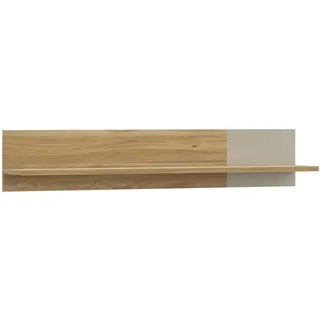 Forte BIXBITE Wandregal 140, Scandi Stil Wandpaneel mit Ablage, Two-Tone Front, Wandregal, Holzwerkstoff, Mauvella Eiche Holzdekor/Kaschmir Beige, 140 cm breit x 25,6 cm hoch x 21,9 cm tief
