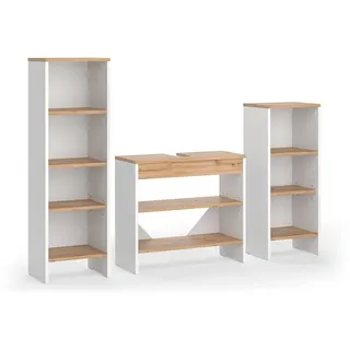 Badmöbel-Set Vicco Karli Weiß/Goldkraft Eiche 3 Teile, Model 60708 - Weiß, Braun