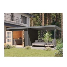 Karibu Gartenhaus Set Domingo B Terragrau-Staubgrau mit Anbaudach 7 m2