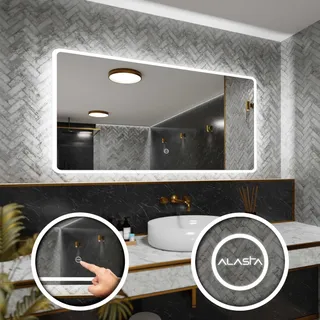 Rechteckiger Badezimmerspiegel mit LED-Beleuchtung und Touchschalter - Osaka - 180 x 80cm - Silber