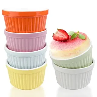 Comzantor 6 Stück Dessertschalen, Creme Brulee Schälchen, Souffle Förmchen, Puddingform Backofenfest, Kleine Backform Keramik, Ragout Fin Schalen, Backförmchen, Lava Cake Schalen Keramik für Ofenfest