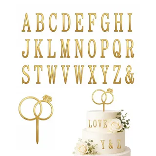 RAVNIX 28 Stk Tortenstecker Hochzeit (Buchstaben & Ringe) – Cake Topper für Torte Deko, Stabile Nadeln & klare Schrift, damit Ihr Statement sicher auf der Hochzeitstorte prangert
