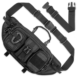 fitdom Taktisch inspirierte große Bauchtasche für Herren, perfekte Techwear für Zubehör, EDC-Tasche für Herren, multifunktionale Hüfttasche, Schwarz, Large