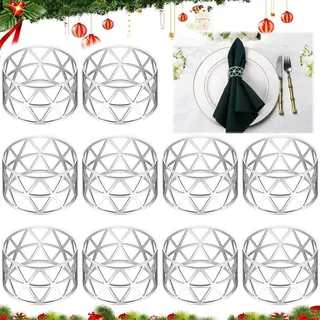 Serviettenringe, 10 Stück Serviettenschnallenhalter, Metall Serviettenring Silber/Gold, Hohler Serviettenschnallen, Tischdekoration für Hochzeitsfeier Abendessen Weihnachten Tischdekoration (Silber)