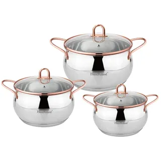 Haus Roland Edelstahl-Kochgeschirr-Set, 6-teilig, Griffe in Kupferoptik - Silber, Kupfer