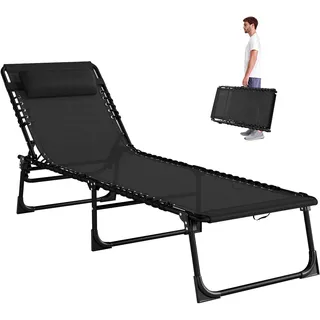 Outsunny Sonnenliege klappbar Gartenliege, Liegestuhl mit 4-Fach verstellbare Rückenlehne, wetterfeste Campingliege bis 120 kg belastbar, für Garten Strand Pool, Schwarz