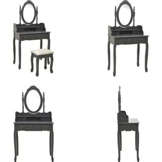 vidaXL Schminktisch Set mit Hocker Grau 75x69x140 cm Paulownia Holz - Schminktisch - Schminktische - Schminktisch-Set - Schminktisch-Sets - Grau