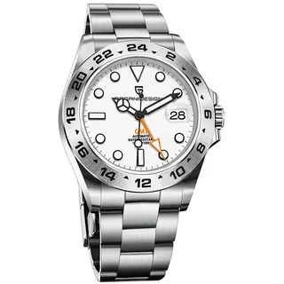 Pagani Design Uhren für Herren, japanische NH34 automatische GMT-Uhren, mechanisch, 40 mm, Edelstahl, Saphirspiegel, 10 Bar, Taucheruhr 1762, weiß, Klassisch