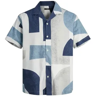 Jack & Jones Blacarnaby Print Resort Plus Size Kurzarmhemd - Harbor Mist - 5XL
