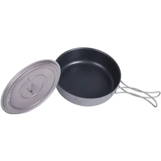 iBasingo 1000ml Titan Bratpfanne Camping Pan Antihaftpfanne mit Deckel & Klappgriffen 19cm Outdoor Leichte Tragbare Grillplatte Wandern Teller Küche Geschirr Kochset Kochgeschirrfur 1-2 Man Ti2066C