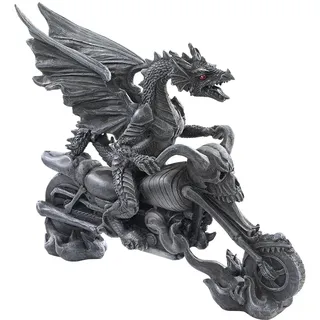 Design Toscano Biker-Drache auf Skelett-Chopper, Figur