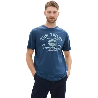 Tom Tailor Herren T-Shirt mit Logo-Print aus Baumwolle, nighttime blue, M