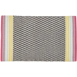 Jute & co Sanremo Teppich handgewebt, 100% Baumwolle, Schwarz/Pink, 140 x 60 x 0.5 cm