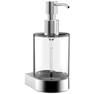 EMCO Flow Flüssigseifenspender zur Wandmontage, eleganter Seifenspender aus Metall und Kristallglas, hochwertiger Pumpspender für flüssige Seife, chrom und klar