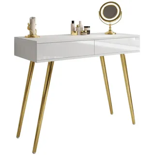 lookway Sienna Konsolentisch 100x81x42 cm Gold/Weiß Hochglanz