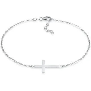 Fußkette ELLI "Fußschmuck Kreuz Religion Glaube Filigran Trend 925 Silber" Gr. 22, silber, Fußketten, Damen, Silber 925 (Sterlingsilber), Fußkette