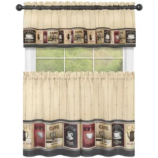 ACHIM Home Furnishings Cozy Café Bedrucktes Etagen- und Volant-Set, 147 x 91 cm, Hellbraun/Schwarz