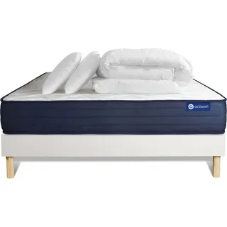 Komplettpaket Bett - Matratze 180x200 cm + Boxspringbett mit Lattenrost (im Set) + 2 Kopfkissen + Bettdecke - Actiflex Life