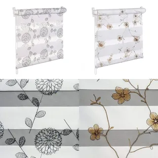DOPPELROLLO MIT Pailetten UND GLANZFASER Kupfer BRAUN Weiss SCHWARZ Blumenmuster (Blumen Kupfer Glanzfaser, 85x150 cm)