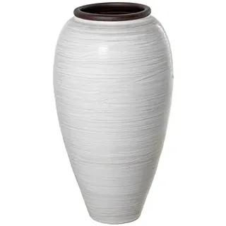 DRW Runde Keramikvase, Weiß, Beige, Glanz und Mund in Dunkelbraun, 60 x 40 x 40 cm