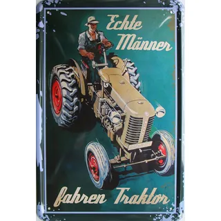 WOGEKA ART Retro Blechschild Echte Männer Fahren Traktor Landwirt Bauer als Geschenk-Idee 20 x 30 cm Vintage-Deko-Schild aus Metall 17