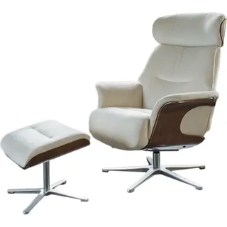 KAWOLA Sessel TOSAR Relaxsessel drehbar Velvet cremeweiß mit Hocker - Weiß