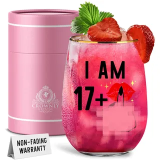 CROWNLY CRYSTAL® 18. Geburtstag Mädchen Weinglas Mit Gravur Personalisierte Geschenke 18 Geburtstag Deko Lustige Geschenke Geburtstagsgeschenk Für Freundin Geschenk Freundin Geburtstag