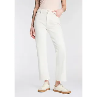 Straight-Jeans BOSS ORANGE "ADA CROP HR Premium Damenmode", Damen, Gr. 33, Länge 28, weiß (open weiß 115), Denim/Jeans, Obermaterial: 100% Baumwolle, unifarben, regular fit knöchelfrei, Jeans Straight-Jeans, in cropped Länge, High Waist