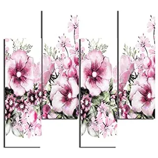 Homemania HM204PMDF120 Blumenbild mit Musik, 4 Stück, für Wohnzimmer, Schlafzimmer, Mehrfarbig, MDF, 76 x 0,3 x 50 cm