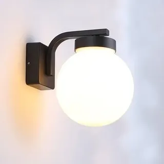 B·LED BARCELONA LED Wandleuchte für den Außenbereich, IP44, modern, Aluminium, Schwarz, Vintage, Diffusor, Globus, Weiß, 20 cm und E27-Fassung, für Terrasse, Hof, Garten, Innen