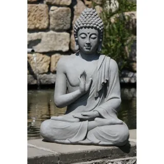 Figur Buddha sitzend mt Handgeste - für Haus und Garten - Höhe 73 cm - dunkelgrau