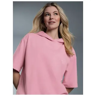 Kapuzensweatshirt TRIGEMA "TRIGEMA Kurzarm Hoodie", Damen, Gr. XL, lila (lilie), Sweatware, 50% Baumwolle, 50% Polyester, Basic, ohne Ausschnitt, Sweatshirts Kapuzensweatshirt