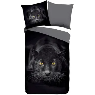 Muller Textil Pure Wendebettwäsche Panter Schwarz 135 x 200 cm + 80 x 80 cm