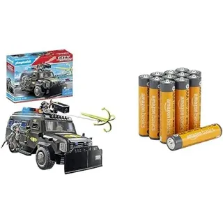 PLAYMOBIL SWAT-Geländefahrzeug, Licht & Sound, 5+ Jahre, & AAA Alkaline-Batterien Amazon Basics 12 Stück, 10 Jahre