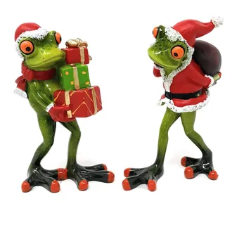 Formano 2er Set Dekofiguren Weihnachtsmänner Frösche, Frosch Geschenke H. 15cm