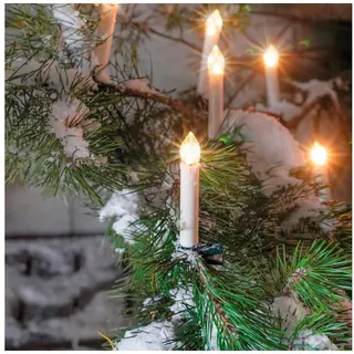 esotec Solar Weihnachtsbaum Lichterkette, 10m, 20 LED Kerzen, warmweiß, klemmbar, LiFePo4 Akku, Zuleitung 2m, Solarmodul, Erdspieß, Weihnachtsbeleuchtung, Weihnachtsdeko, winterfest, außen, 102574