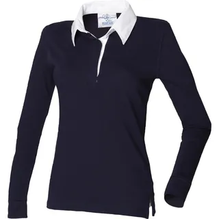 Front Row Damen Rugby Polo-Shirt, Langarm RW479 (4XL) (Marineblau/Weiß) - Blau